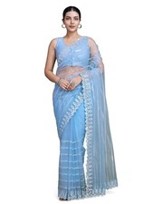 Women's Sequin Work Soft Net Fancy Look Saree With Unstitched Blouse Piece