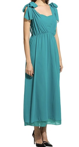 Women's Slim One-Shoulder Solid Sleeveless Midi Gown Dress, Teal, Small - Picture 9 of 9