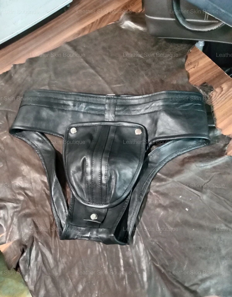 New Men's Sheepskin Leather Briefs Jockstrap Thong Pouch Slip String Underwear - Image 2 of 4