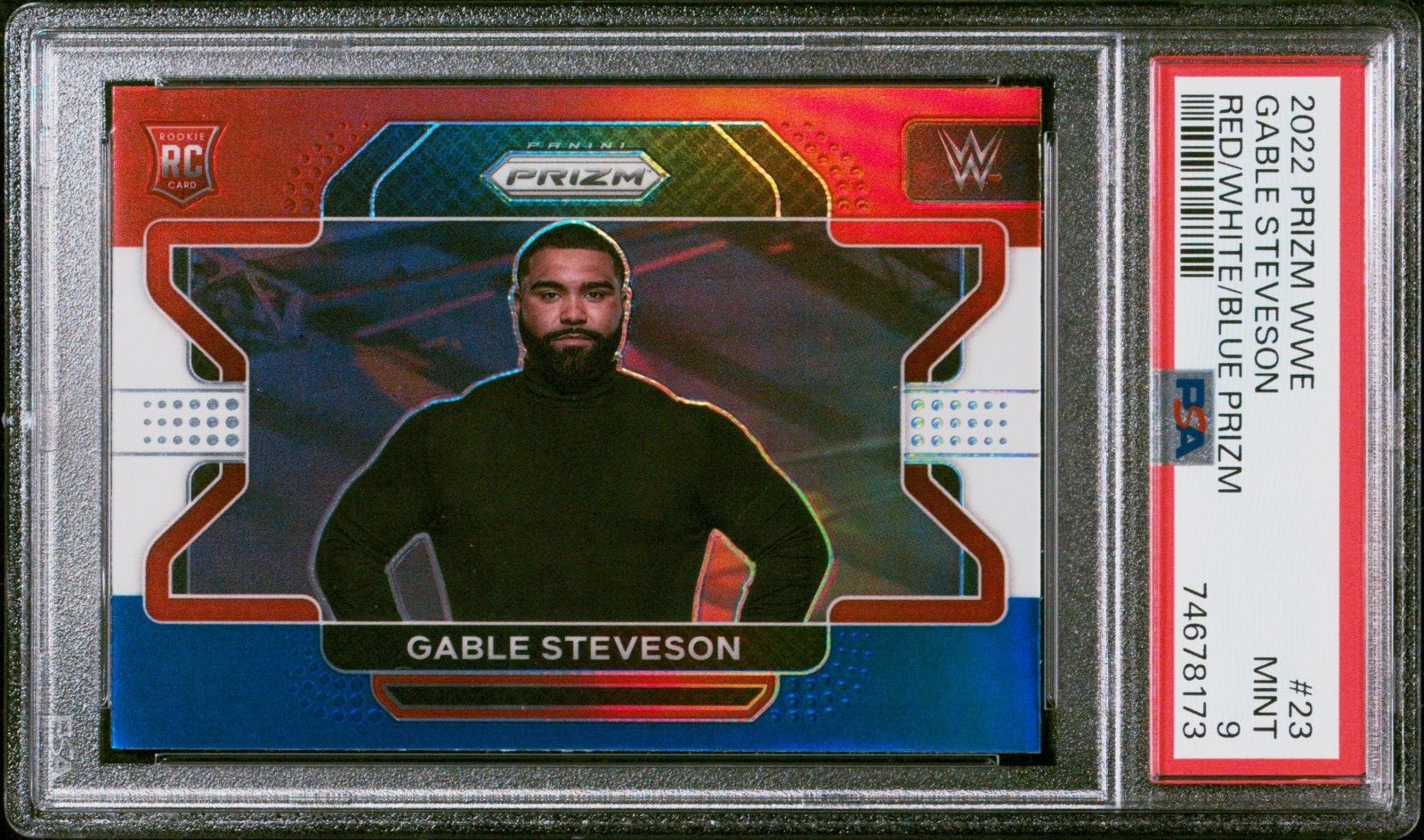 2022 Prizm WWE Gable Steveson Rookie RC Red/White/Blue Prizm #23 PSA 9