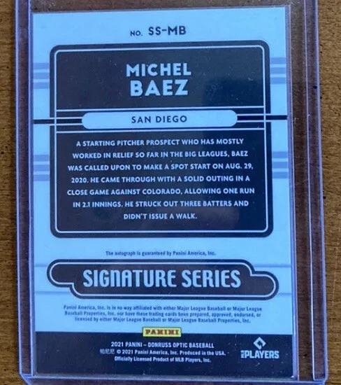 2021 Michel Baez Auto, Optic. San Diego Padres, Donruss SS-MB. - Image 2 of 2