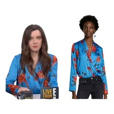 Zara Floral Blue Bodysuit Bloggers Favorite LS Size Small EUC Flowy Feminine