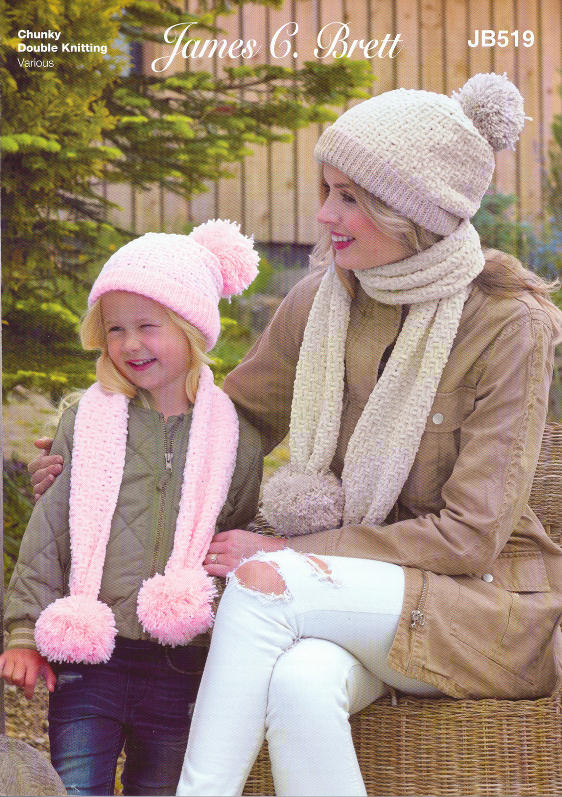 Knitting Pattern Ladies Girls Cable or Moss Stitch Hat & Scarf James Brett JB519