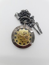 Shuhang Clear Face/Back Roman Numeral Border Pocket Watch - Automatic