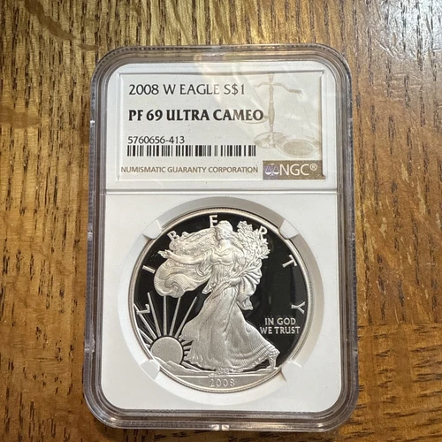 2008-W Proof $1 American Silver Eagle NGC PF69 Ultra Cameo Brown Label