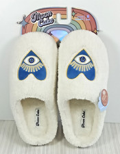 NEW Evelyn Slippers Moon Cake Blue Heart Eye S 5-6 Ivory Fluffy Cozy Memory Foam
