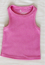Girls Pink Ribbed Knit Basic Tank Top S Sleev...