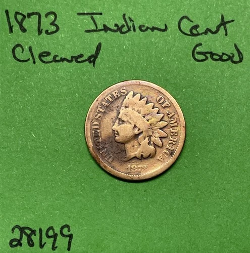 1873 Indian Head Cent / Penny 1c Good Details Cleaned