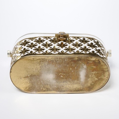 Vintage buttercremegelb durchbohrt Metall Lucite Top Griff Box Handtasche 2 Stck. Posten - Bild 9 von 9