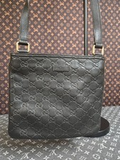 GUCCI Black GG Guccissima Leather Slim Messenger Bag. Dust Bag Included.