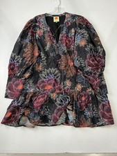 FARM RIO Flowers LS Satin Cutout Mini Dress Women's Size L Black
