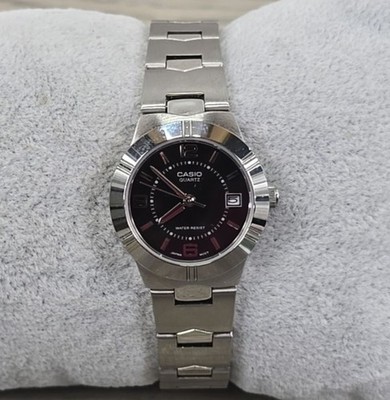 Casio Women's LTP-1241 Silver Tone Black Dial Analog Quarts Watch- New Battery