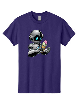 Robot-With-Ice-Cream Mens Graphic Tee, 100% Cotton, Casual Summer Wear