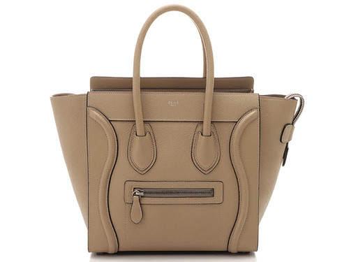 CELINE Micro Luggage Shopper Handbag Leather Beige Women's #DB435
