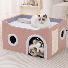 Loyareal Cat Houses for Indoor Cats - Large Cat Bed Cave with Scratch Pad and Fl