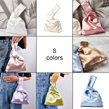 Women Vintage Silk Tote Handbag Wrist Bag Folding Bags Japanese Knot Bag Girls