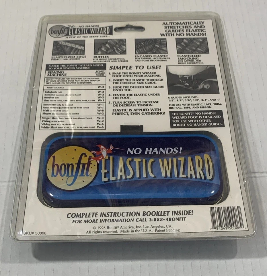 Bonfit Elastic Wizard W-8 Sewing Machine Guides & Foot Attachment 1998 NEW - Image 4 of 4