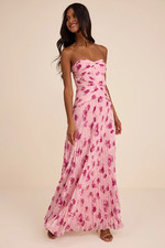 Lulus Elkay Light Pink Floral Pleated Drop Waist Maxi Dress