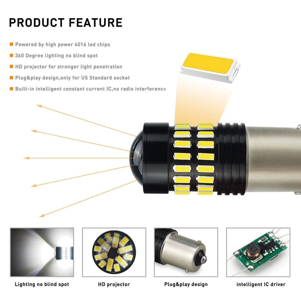 AUXITO 1156 LED Reverse 7506 Backup Light Bulbs White 6000K Xenon White 2/10x - Image 4 of 4