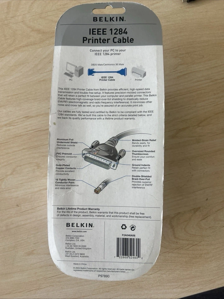 BELKIN IEEE 1284 PARALLEL PRINTER CABLE DB25 MALE/CENTRONICS 36 MALE - Image 2 of 3
