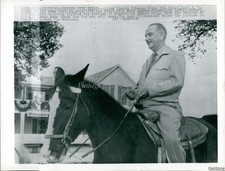 1963 Photo Pres Lyndon Johnson Rides Horse Lady B, Lbj Ranch Texas Politics 7X9