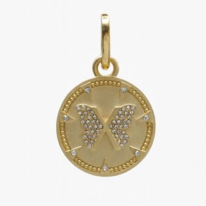 Authentic 14kt Gold-Plated Butterfly Medallion Disc Pendant with Cubic Zirconia Stones