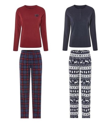 Damen Fleece Schlafanzug Pyjama kuschelig flauschig  warm langarm Hausanzug