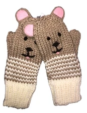 Capelli New York Critter Mittens Bear Big Kid Women Beige White Hand Knitted NWT