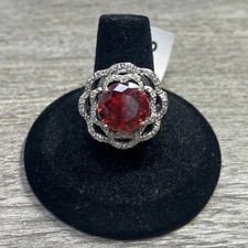 Art Deco Style Ruby Lab Created Diamond 14K White Gold FN Engagement Ring