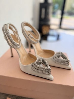 Mach & Mach echt Kristall dreifach Herz Stiletto-Absatz Sandalen weiß UK 4,5 NEU
