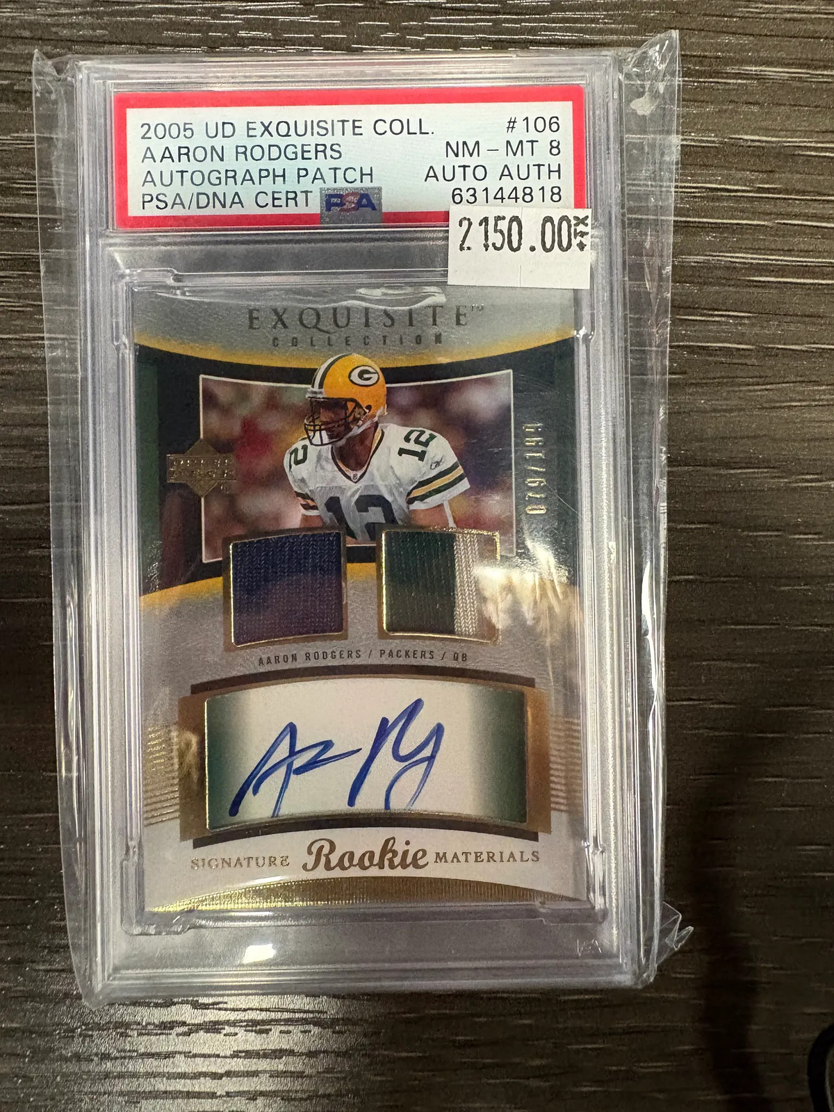2005 Ud Exquisite Collection AUTOGRAPH PATCH #106 Aaron Rodgers front