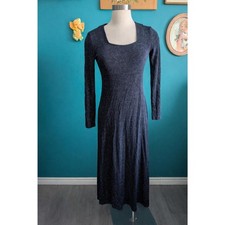Vintage 90s Glitter Sparkle Slinky Maxi Dress in Navy Square Neckline Formal S