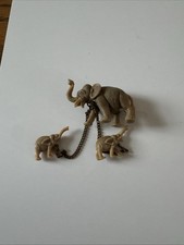 Vtg Celluloid Elephant Family Cream Chained Miniatures Japan Mother 2 Babies