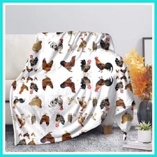 Chicken Printed Super Soft Fuzzy Faux Fur Reversible Flannel Throw Blanket fo...