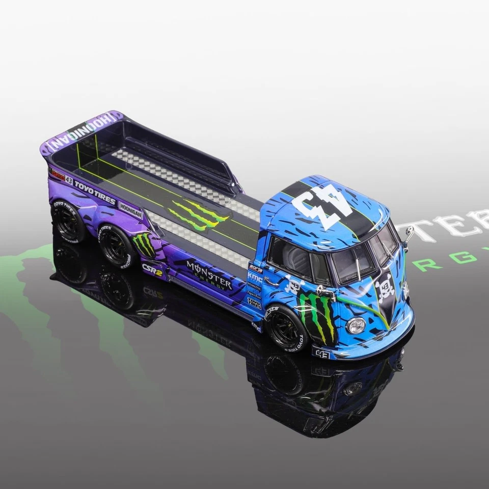 Remolque modificado Liberty64 VW T1 modelo de coche fundido a presión Monster Energy librea Foto 4 de 4