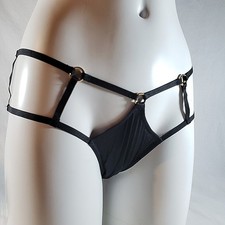 Victoria's Secret Strappy Hardware High-Leg Cheeky Panty Large Black Satin