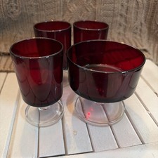 Retro Luminarc Cavalier Ruby Red Footed Glasses Set Of 3 plus 1 Champaign glass