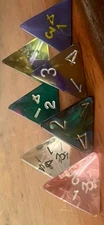Cool Vintage D&D RPG D4 Dice Lot of 7 (Chessex, Crystal Caste, Koplow Mix)