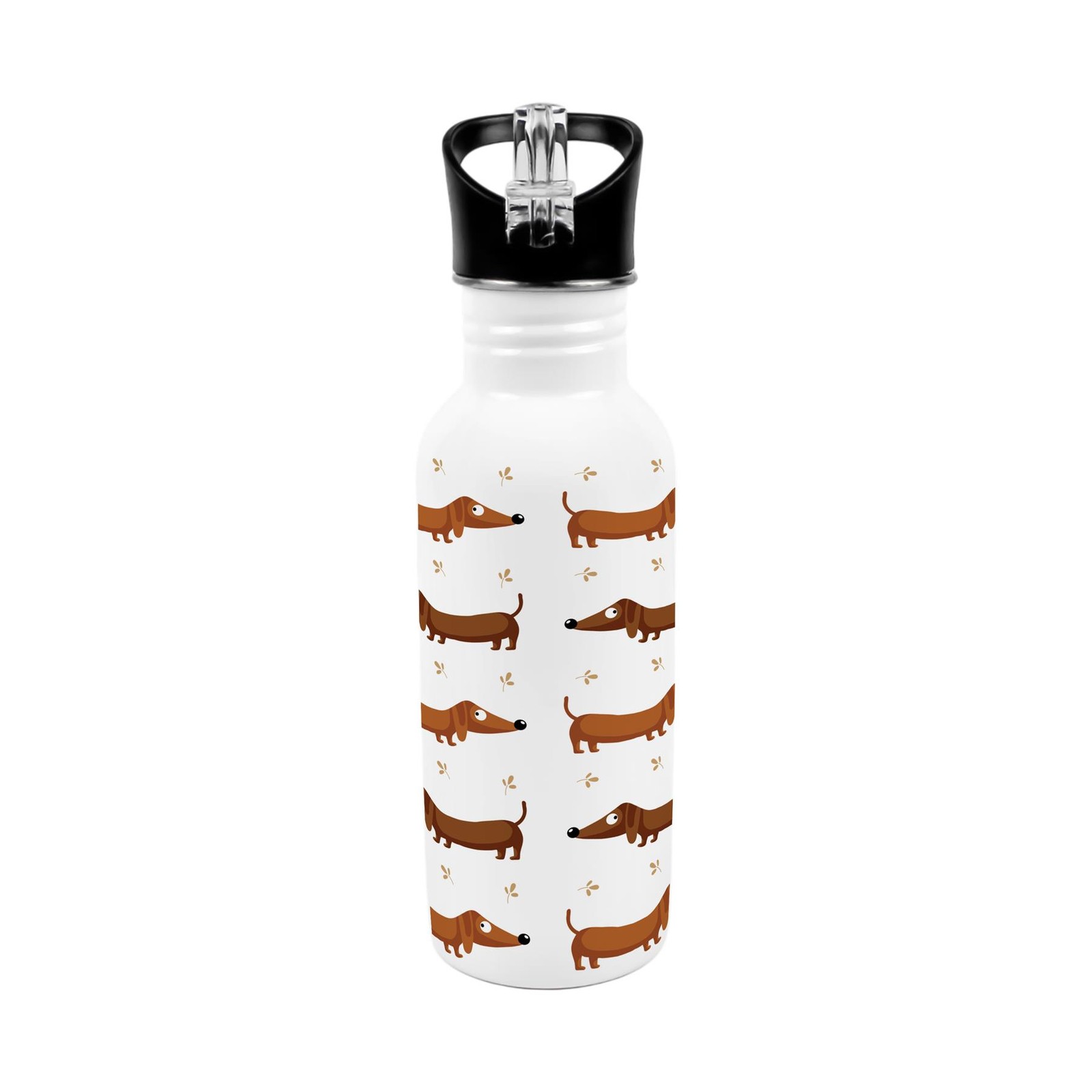 Cartoon Dachshunds Stainless Steel Bottle & Straw - 600ml Novelty Dog Owner Gift