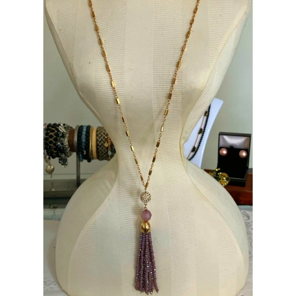 Collar de borla de cuarzo y cristal lavanda ágata uva Charter Club de colección Foto 3 de 4