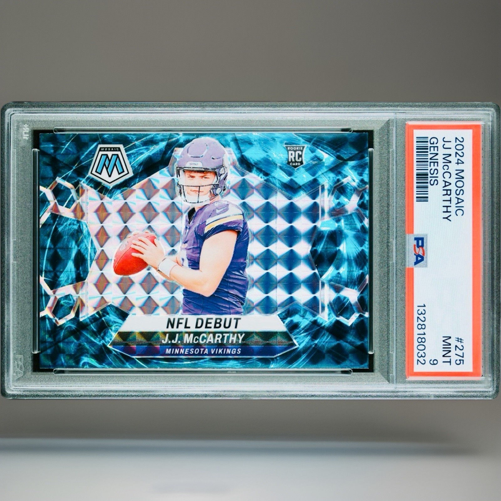 2024 Panini Mosaic JJ MCCARTHY ROOKIE GENESIS PRIZM CASE HIT #275 Vikings PSA 9