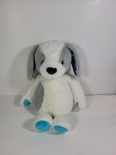 B Softies Plush Gray White Puppy Dog Blue Hands Feet Colorful Ears