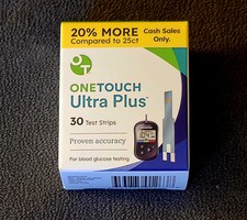 One Touch Ultra Plus Glucose Test Strips - 30 Strips - Exp. 08/31/2026