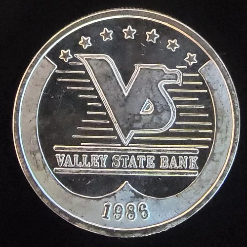 1986 Valley State Bank Alabama Est 1897 Rare Vtg Bullion-0.999 Silver 1 Oz Coin