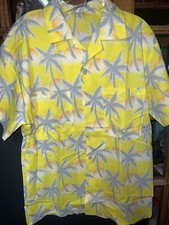 NOS Tropicana Hawaiian Shirt Vintage Yellow with Gray Palm Trees Men SIZE S