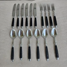Eichenlaub Solingen Rostfrei Oak Leaf Fork Knife Spoon Set of 16 Germany Black