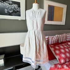 - T Tahari Linen Blend Sleeveless Sheath Dress V-Neck Elegant Beige US 4