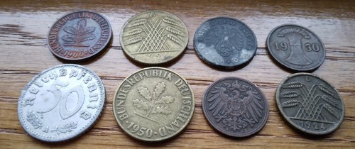 German Coin Various Lot of 8 Coins, Rentenpfennig, Pfennig, 1897 Deutsches Reich - Picture 2 of 4