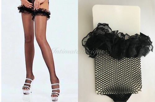 Plus Size 8-18 Woman's Fishnet Over the Knee Floral Frill Lace Leg Stockings - Picture 20 of 59