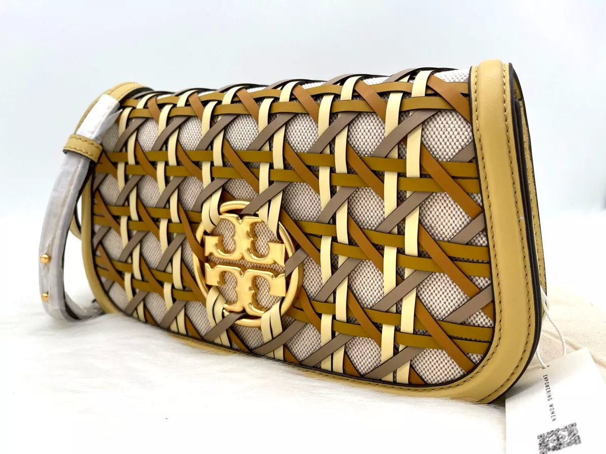 AUTH NWT 528 TORY BURCH Miller Basketweave CornBread Clutch Shoulder Bag NEW